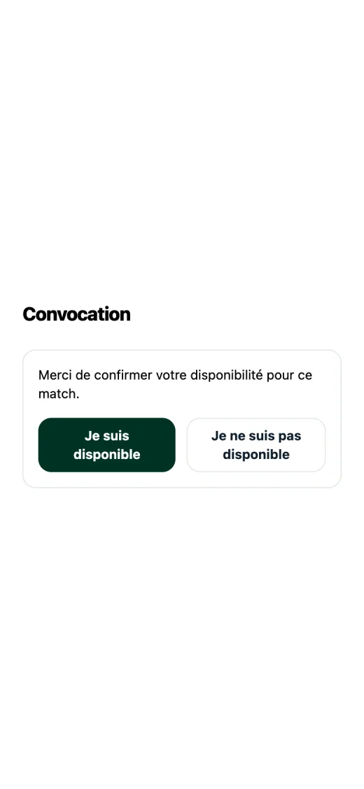 Page de réponse ouverte depuis l'e-mail de convocation : deux boutons, disponible ou indisponible, sans connexion.